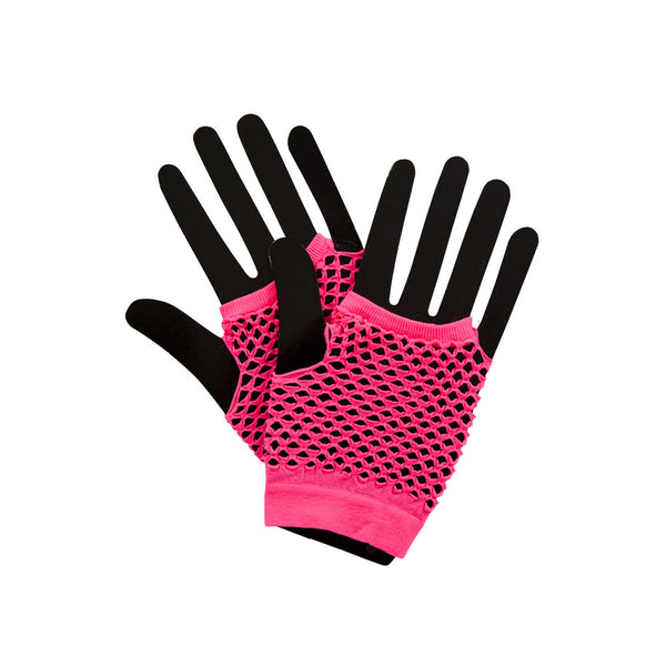 80's Neon Short Fishnet Gloves Pink