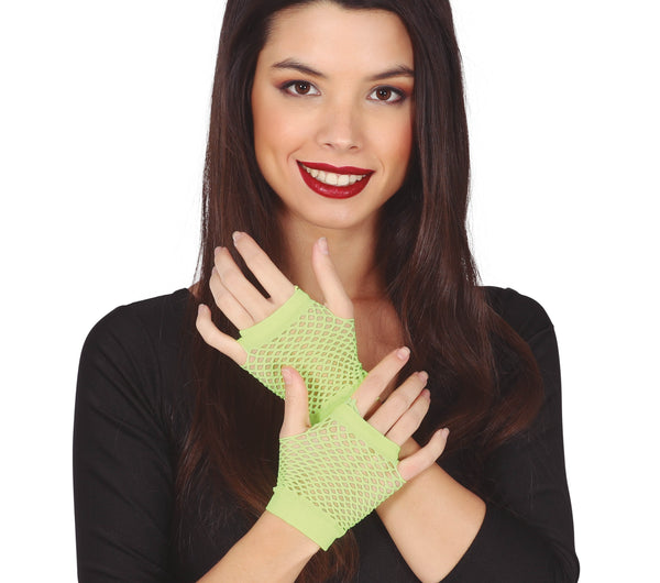 80's Neon Short Mesh Gloves Green