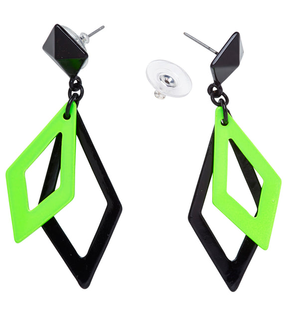 80's Rhombus Neon Earrings Green 