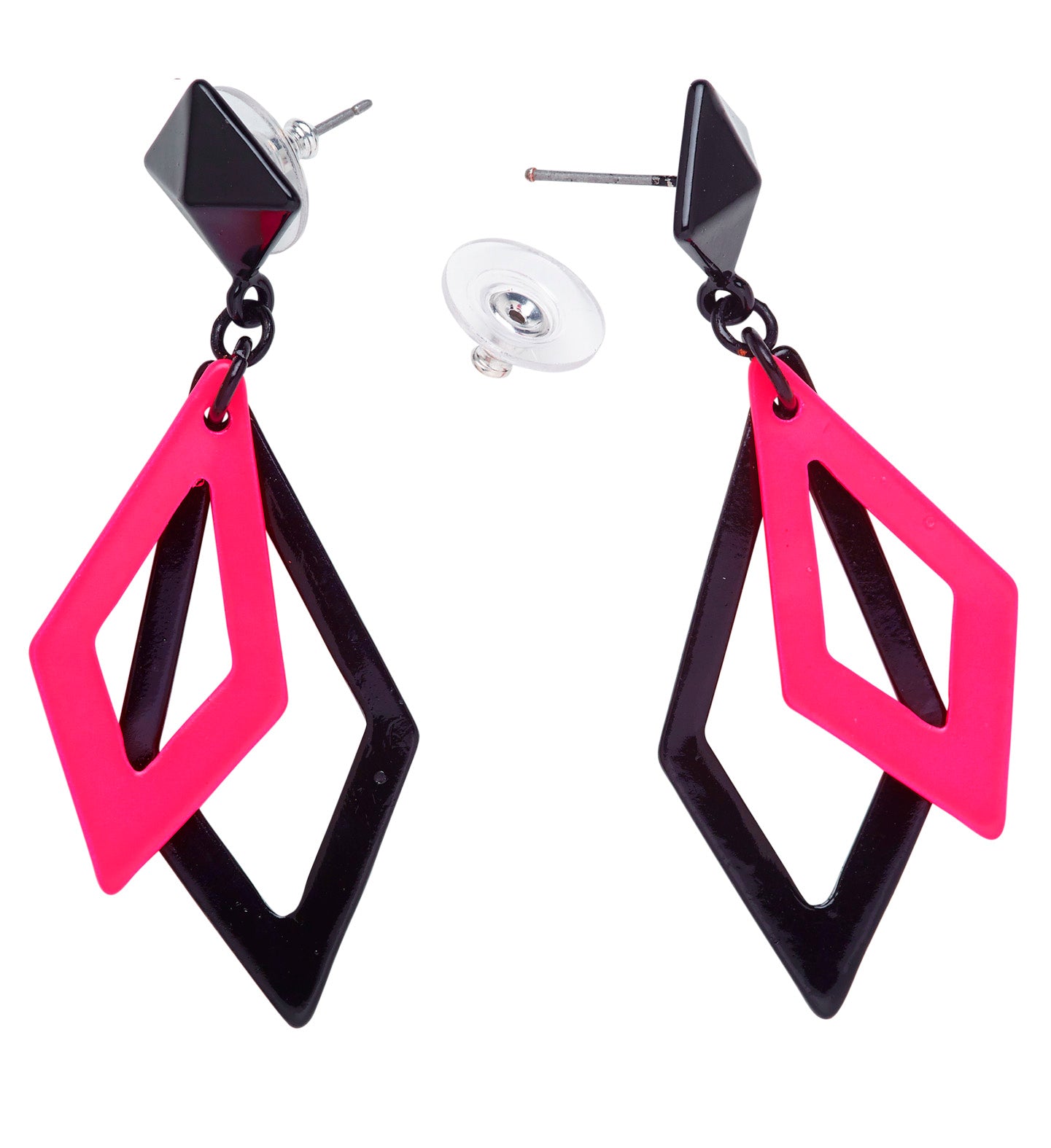 80's Rhombus Neon Earrings Pink
