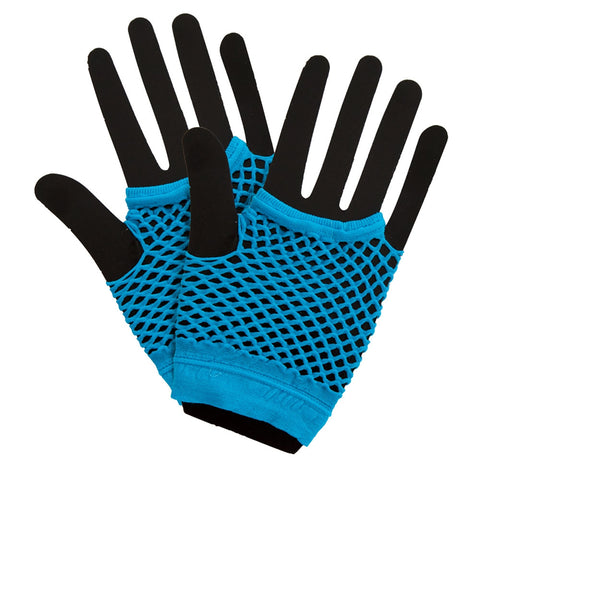 1980's Neon Blue Fishnet Gloves.