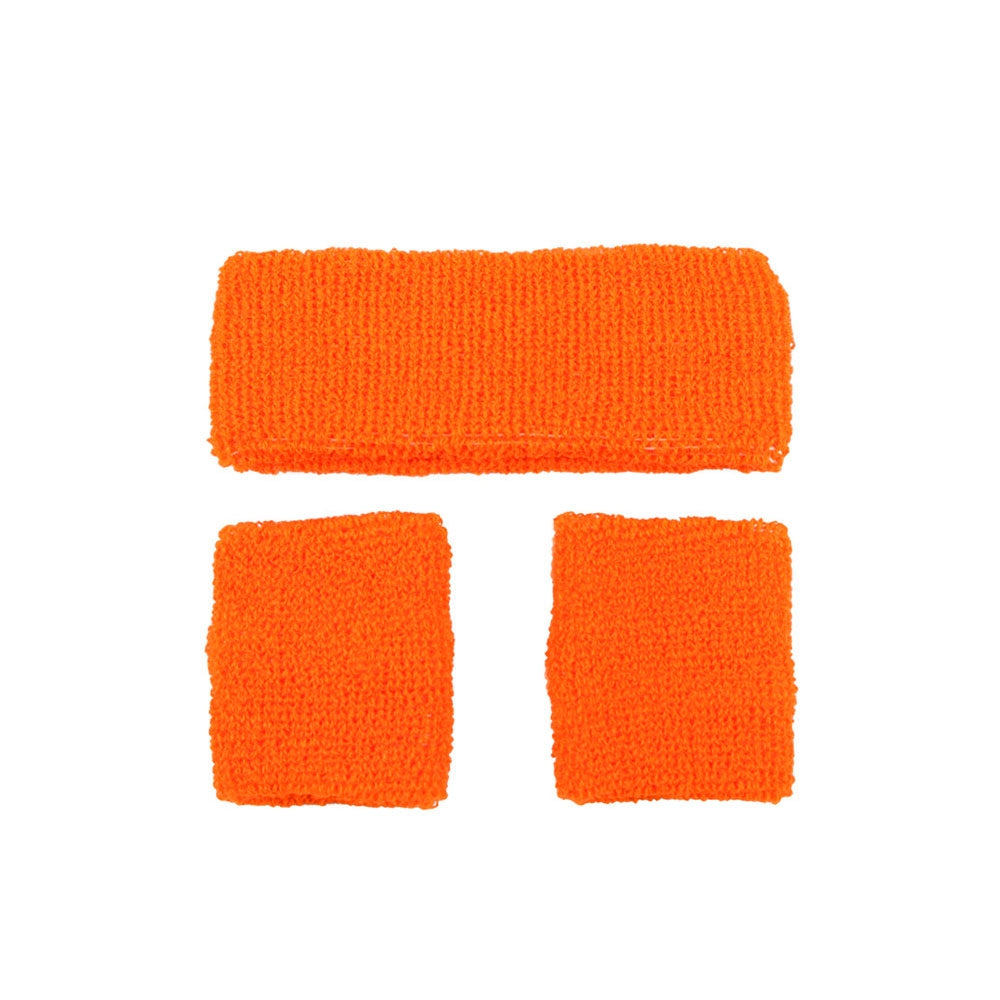 80's Sweatband and Wristbands - Neon Orange