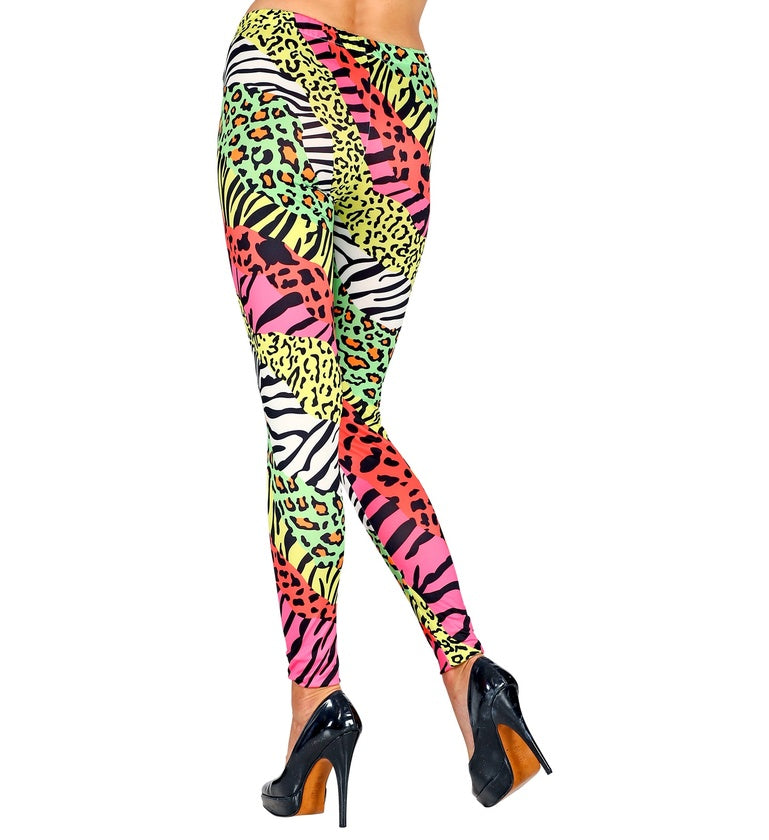 80s Neon Multicoloured Leopard Print Leggings rear