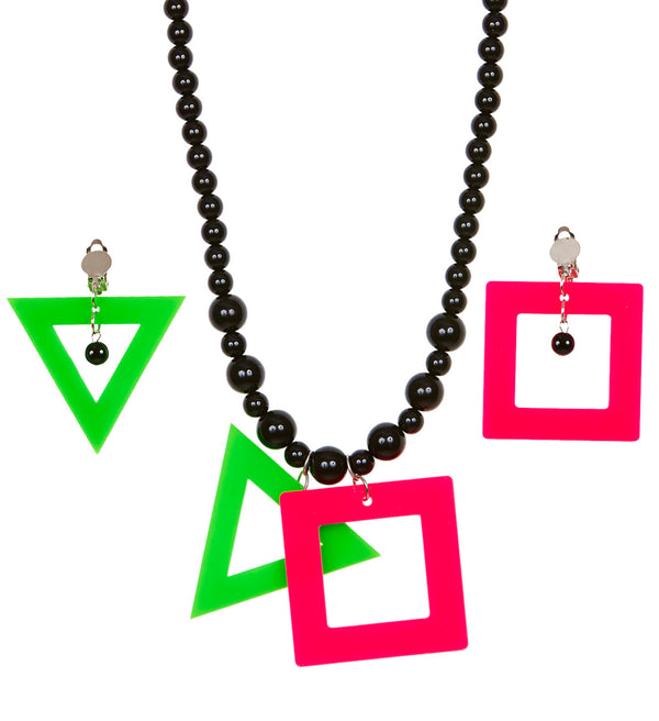 80s Neon Necklace and Earrings Set