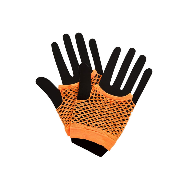 80s Neon Short Fishnet Gloves Orange