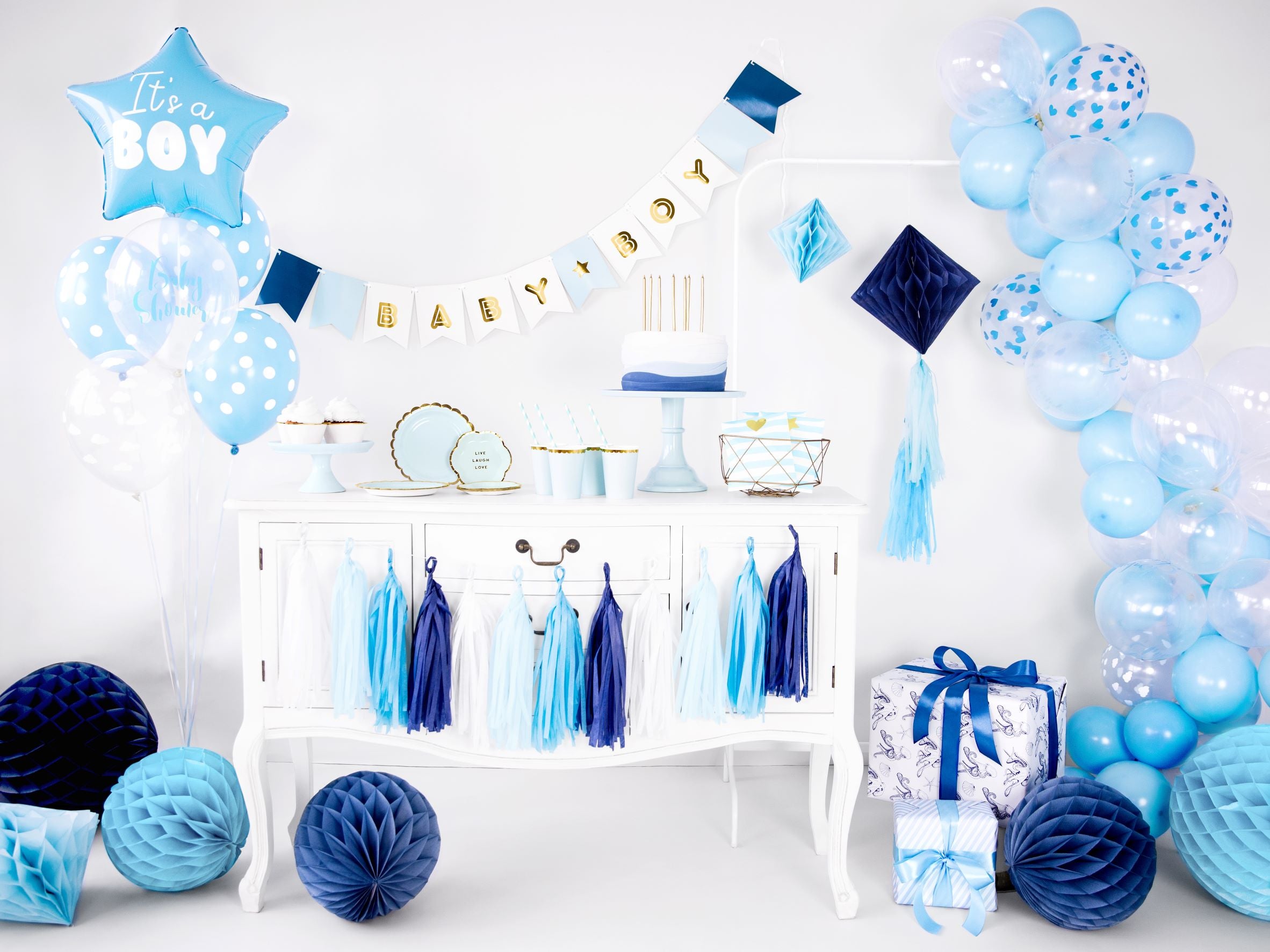 Baby Blue Pastel Balloons with Dots for baby shower