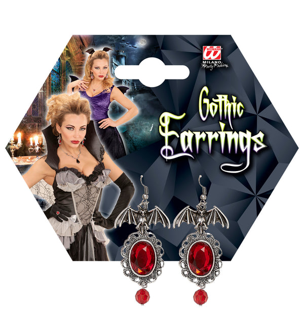 Bat Costume Earrings with Red Gemstone