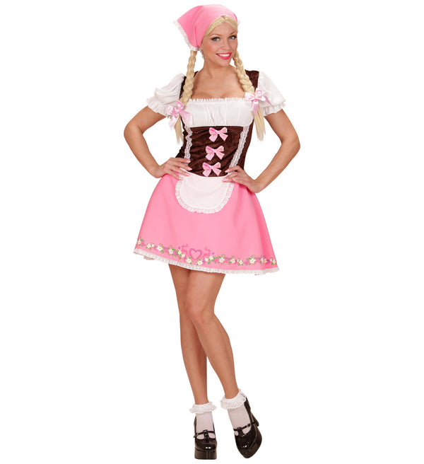 Bavarian Oktoberfest Dirndl Costume Pink Ladies