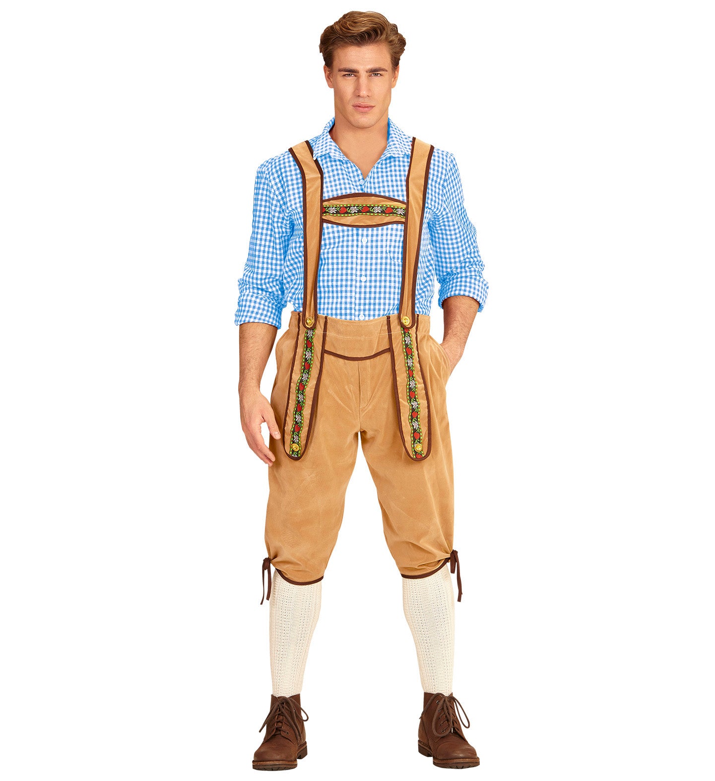 Bavarian Oktoberfest Lederhosen Costume Light Brown