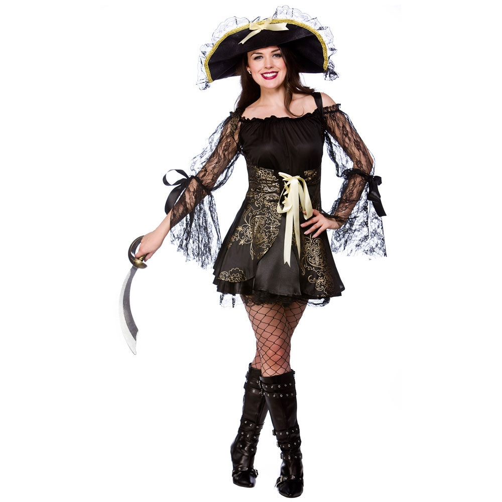 Ladies Black Treasure Pirate fancy dress Costume Adult