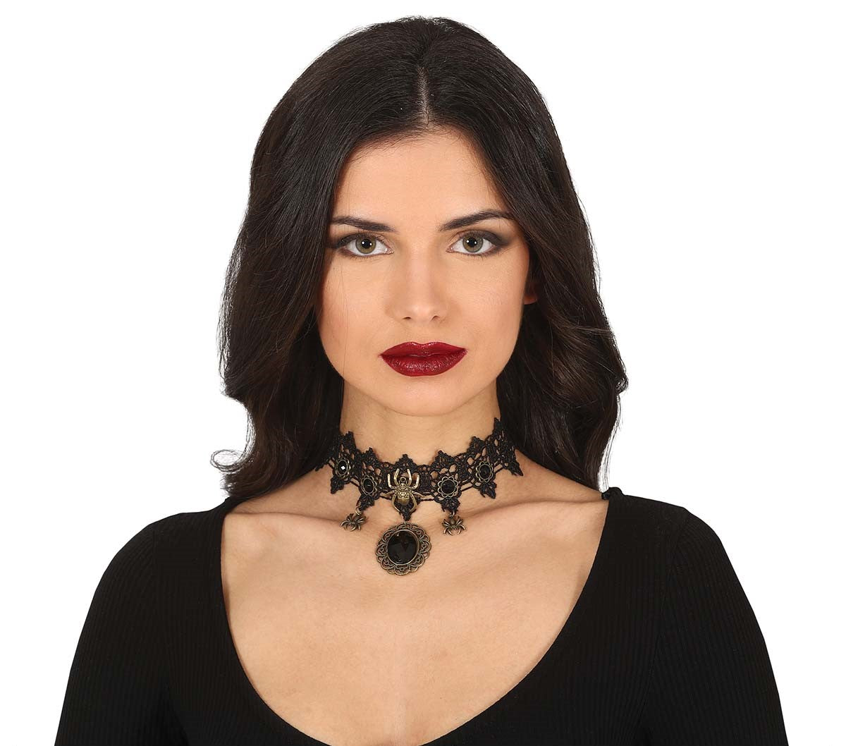Black Stone Choker with Spiders Necklace