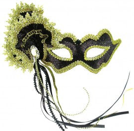 Black Velvet Masquerade Mask with Side Decoration