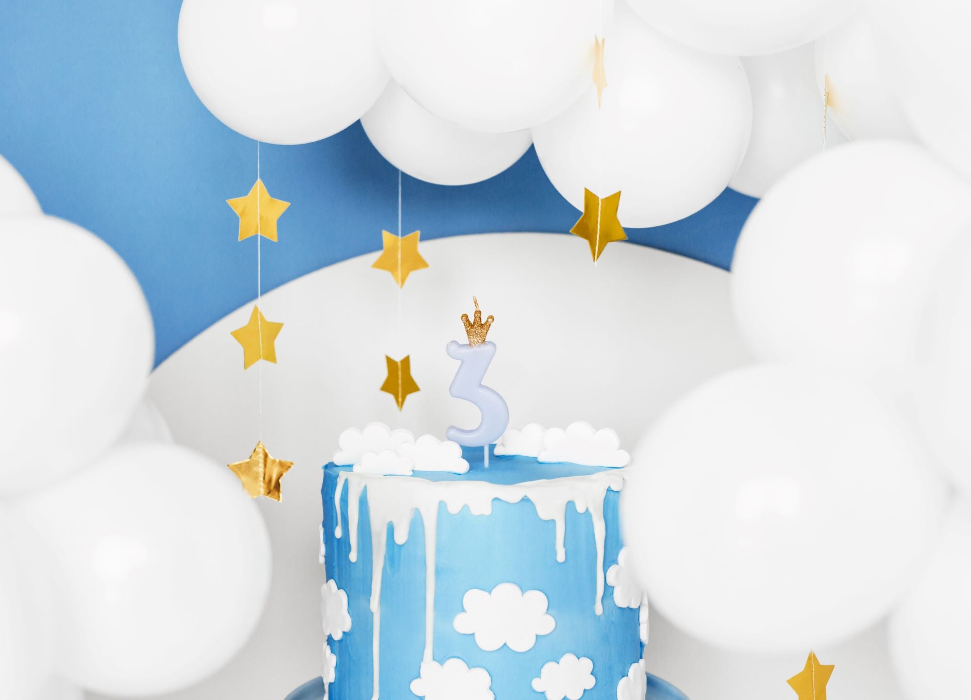 Blue Number three Birthday Candle with Gold Crown