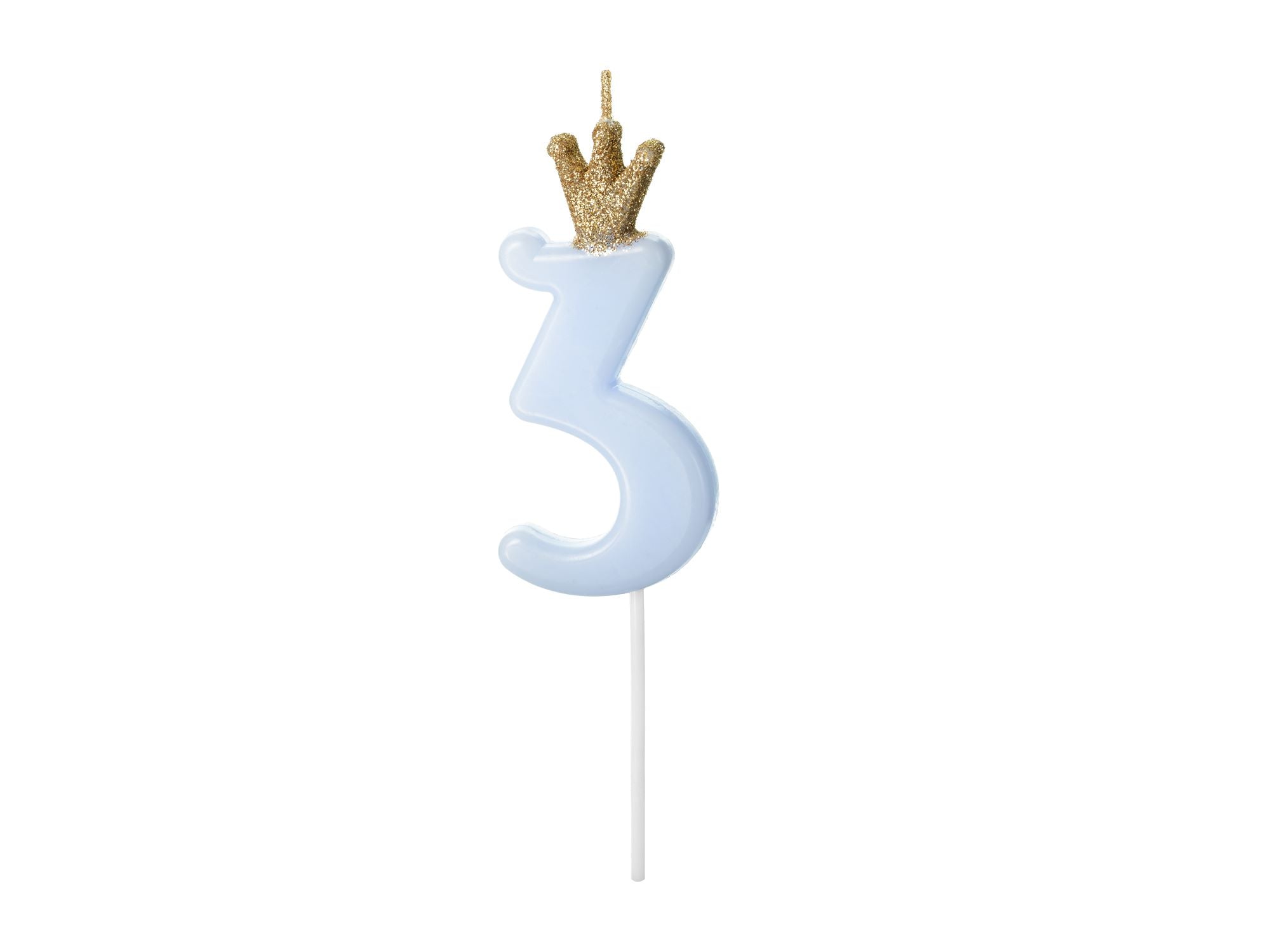 Blue Number 3 Birthday Candle with Gold Crown