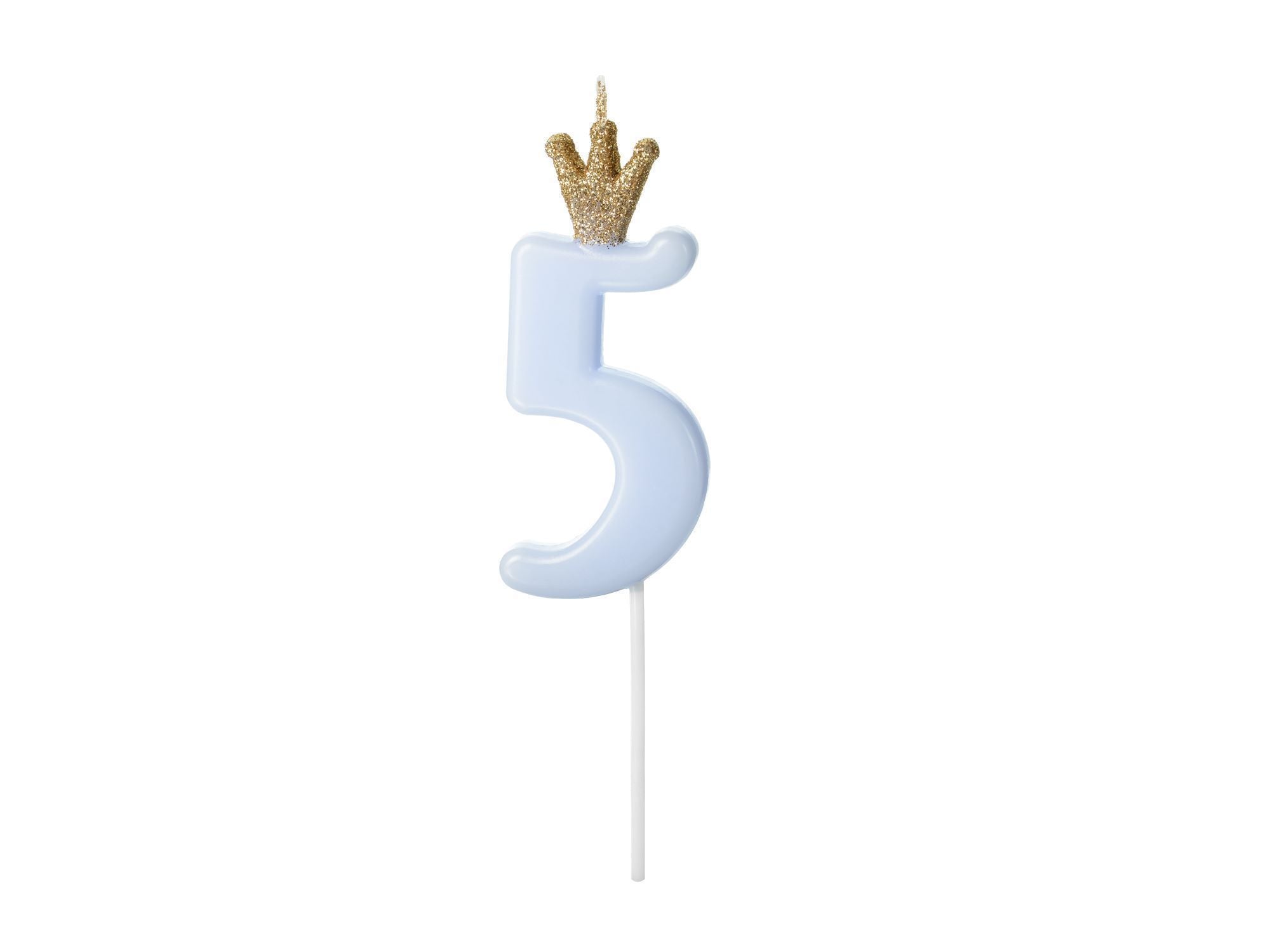 Blue Number five Birthday Candle with gold Crown