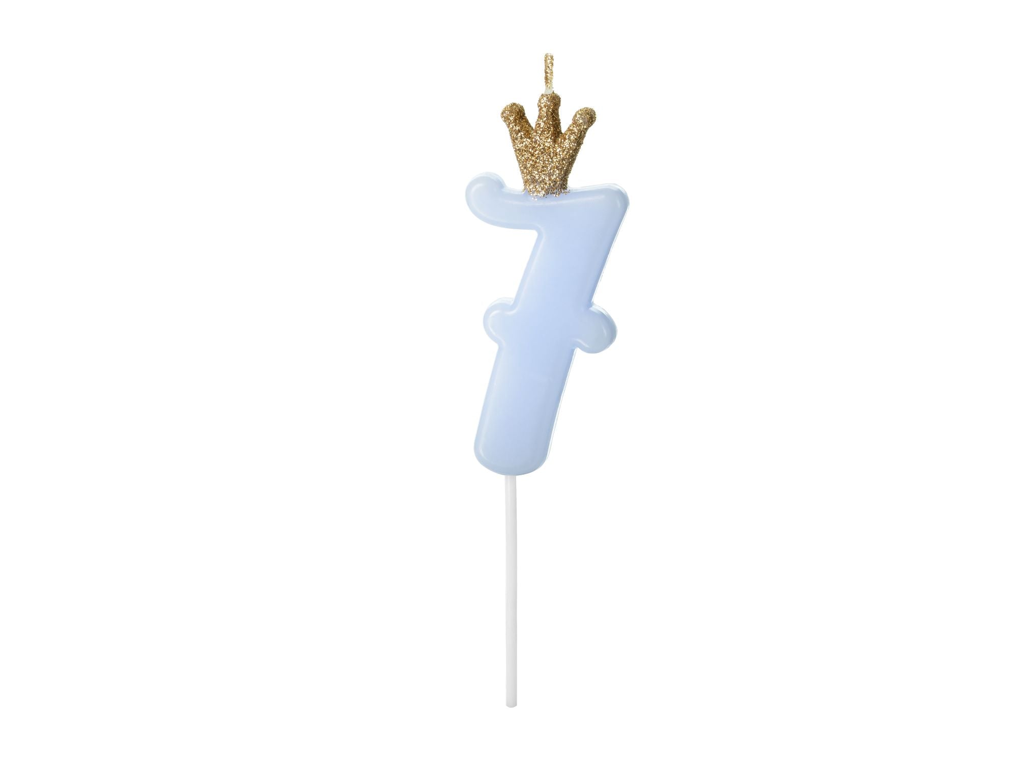 Blue Number 7 Birthday Candle with gold Crown