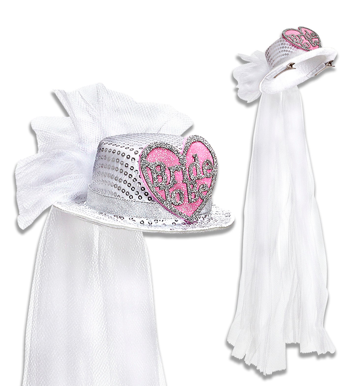 Bride to Be Heart Sequin Top Hat with Veil