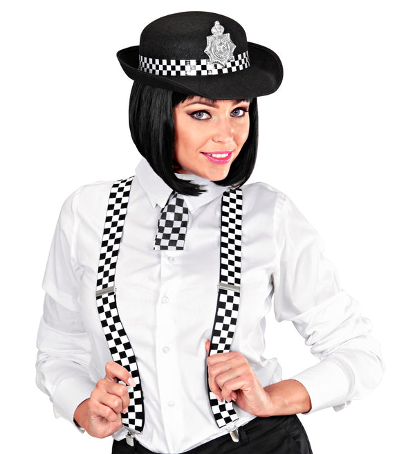 Checkered Police Braces Black and White