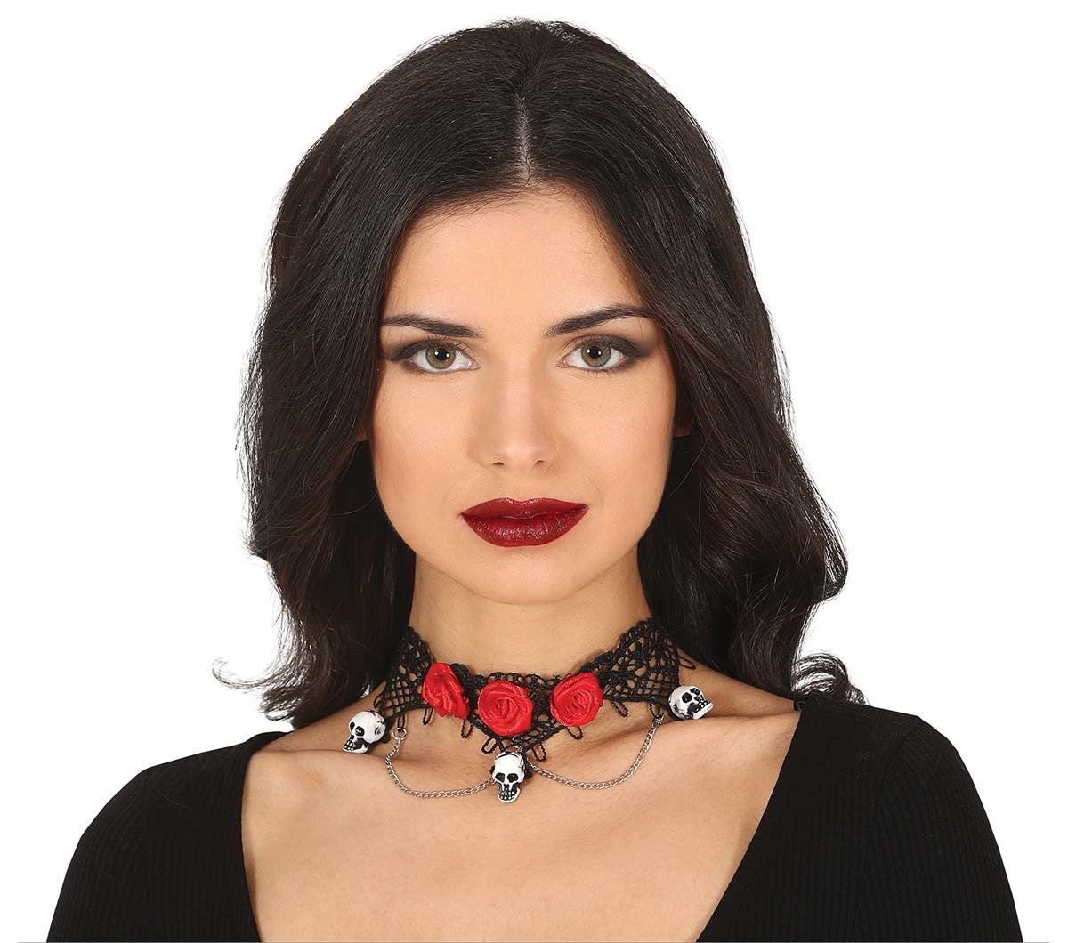 Day of the Dead Choker with Skulls and Roses