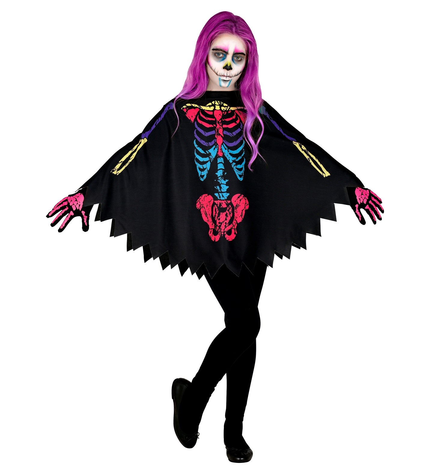 Colorful Skeleton Poncho Child's outfit for Halloween