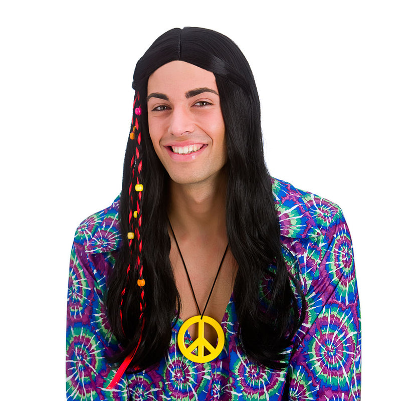 1960's Cool Hippie Black Wig