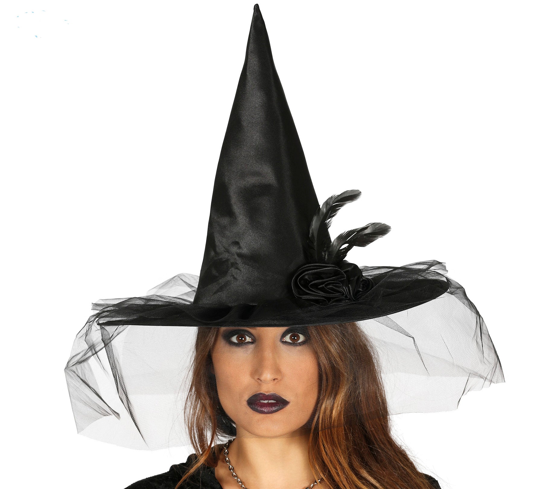 Deluxe Black Witch Hat with flower