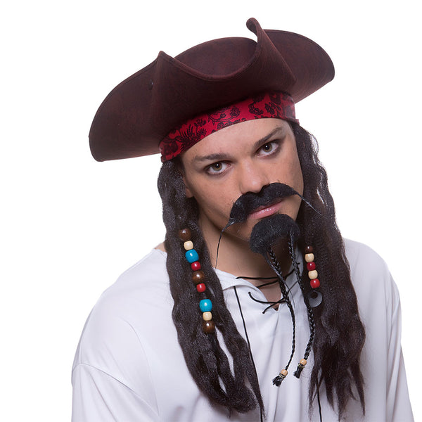 Deluxe Pirate Tricorn Hat with Braids and Beads