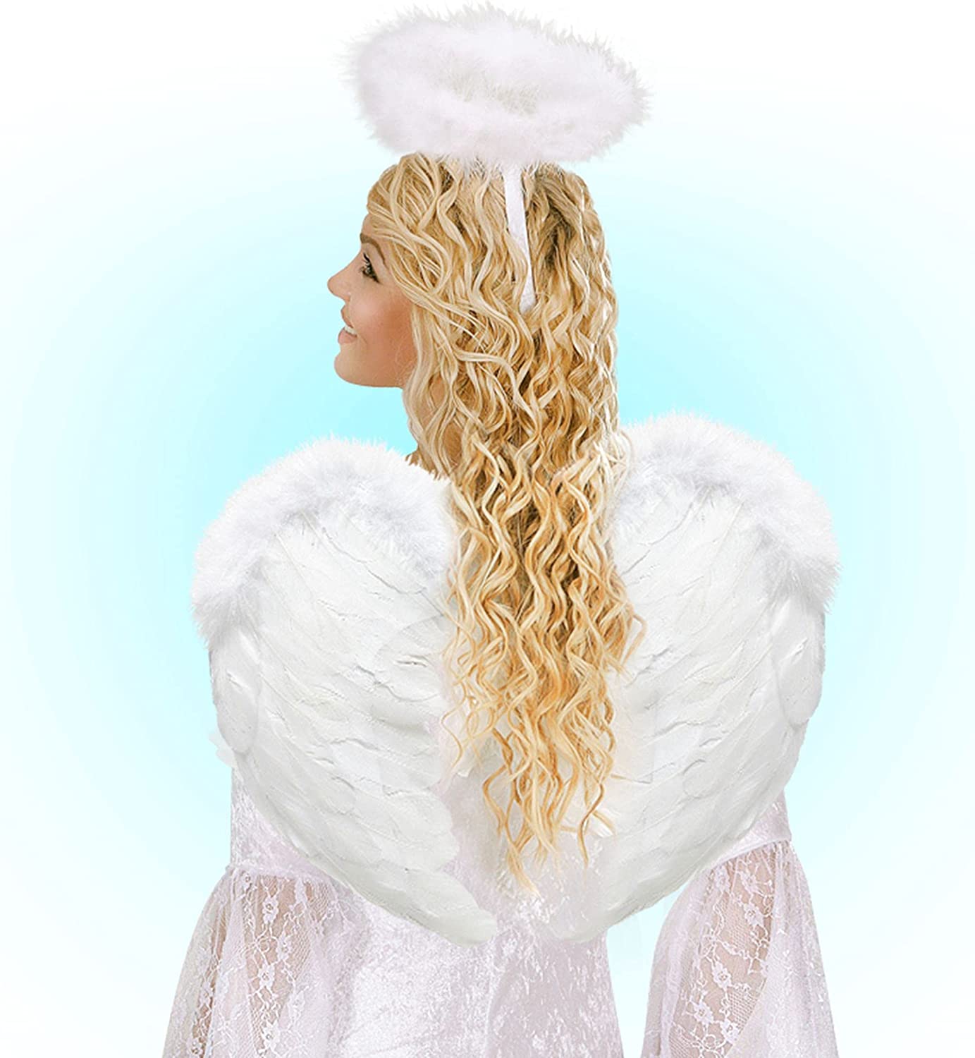 Deluxe White Feather Wings 50x40cm rear view