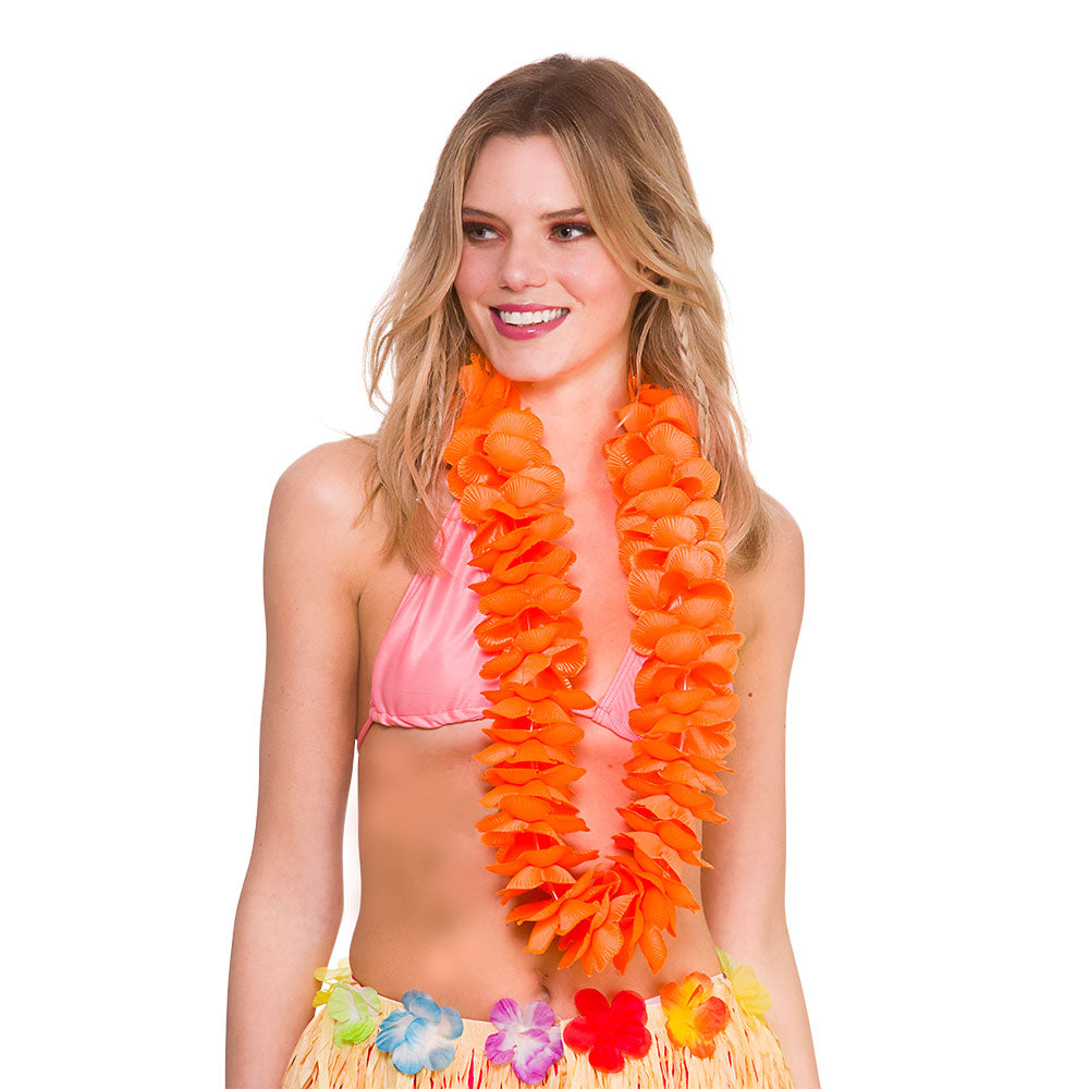 Wicked Hawaiian Orange Orchid Lei – 8.5cm Fancy Dress Garland