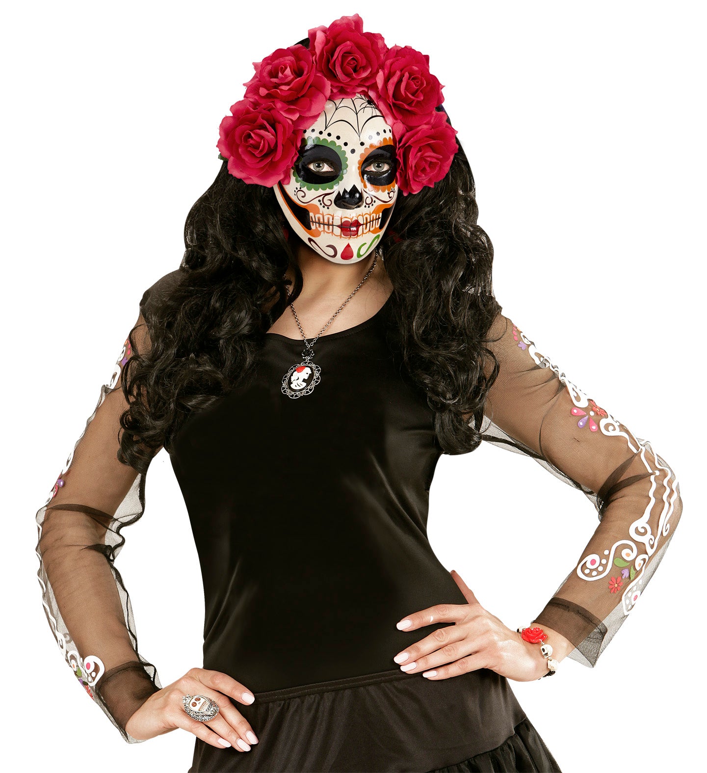 Día de Muertos mask headpiece with roses