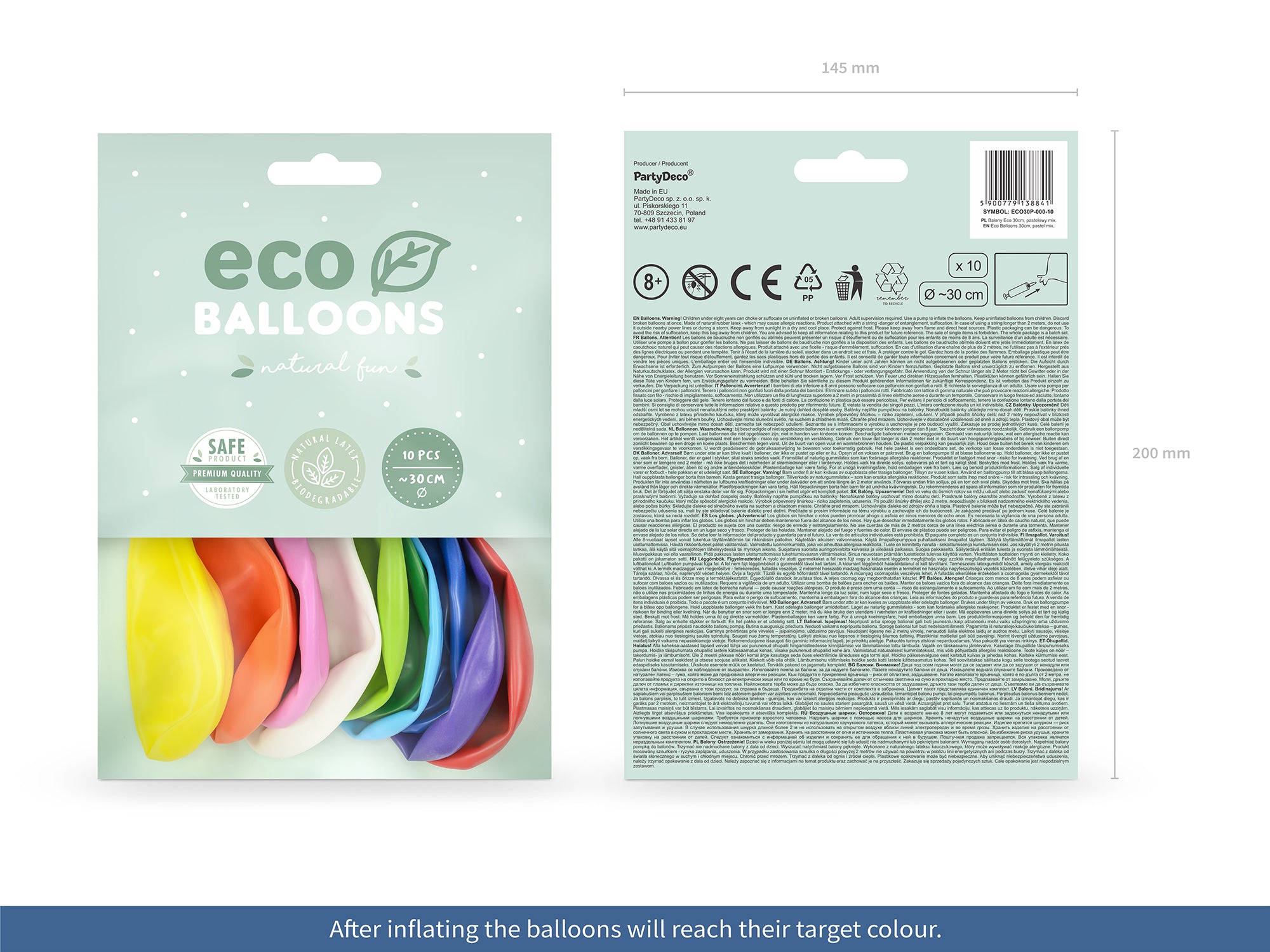 Eco Friendly Rainbow Balloons 30cm Pastel pack