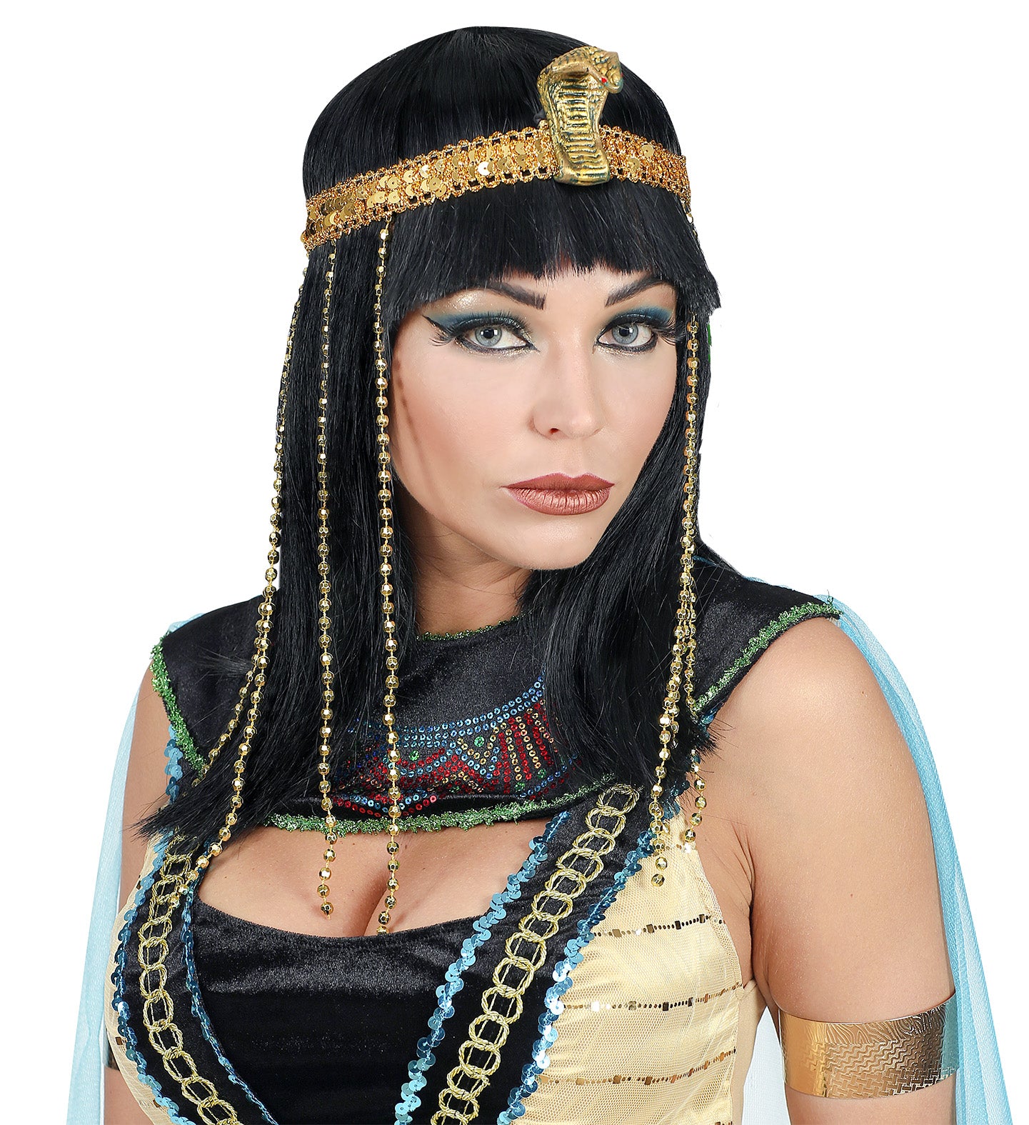 Egyptian Empress Cleopatra Wig with Beaded Snake Headband