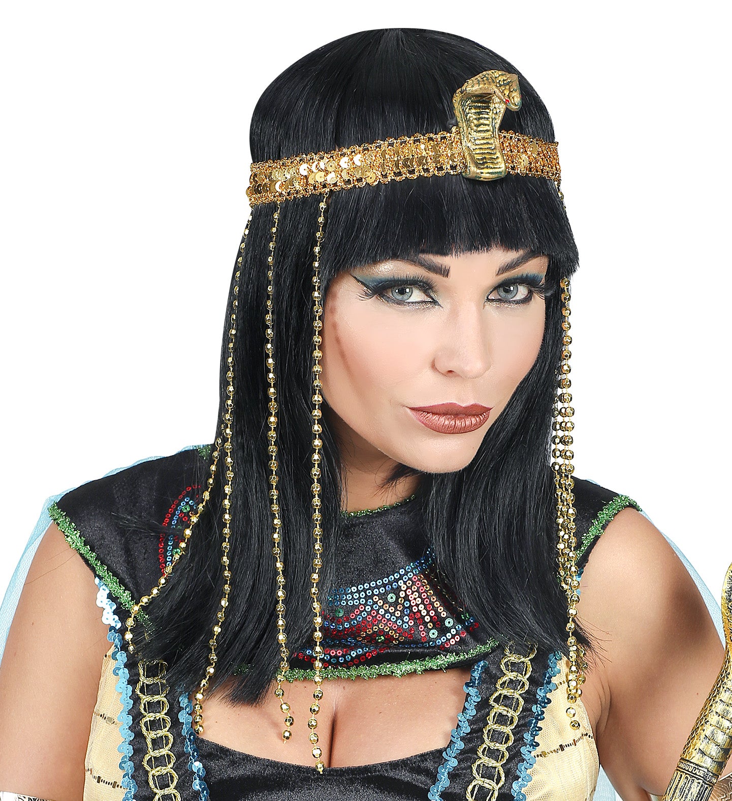 Egyptian Empress Wig with Beaded Snake Headband