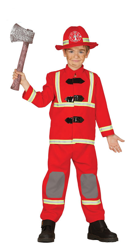 Children's red Fireman Costume for boys and girls.