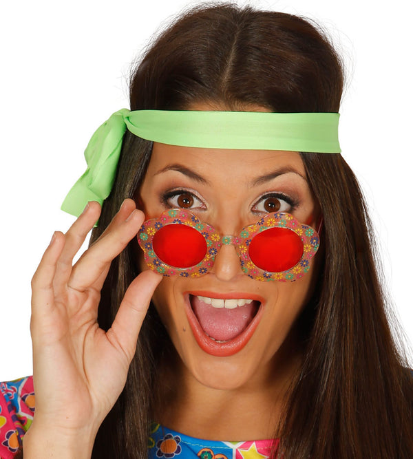 Flower Hippie Red Round 60s Glasses