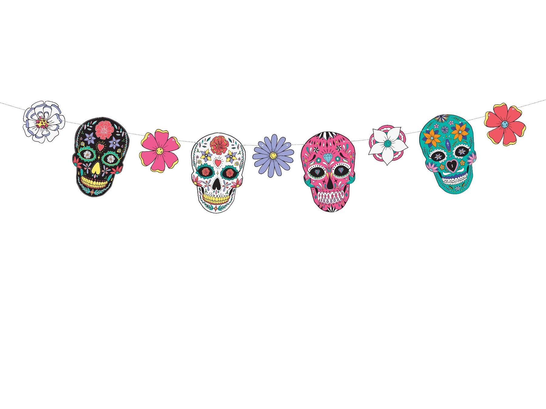Garland Dia de Los Muertos Masks 1.2m