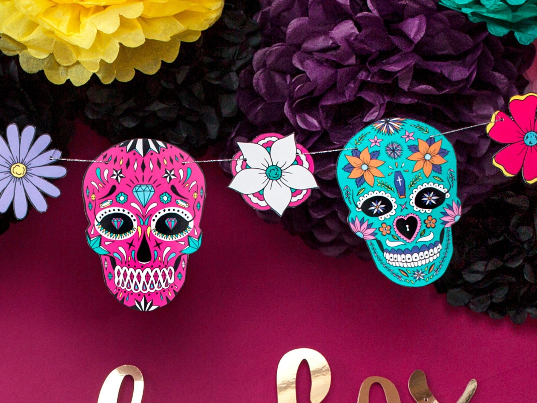 Garland Dia de Los Muertos Masks close up