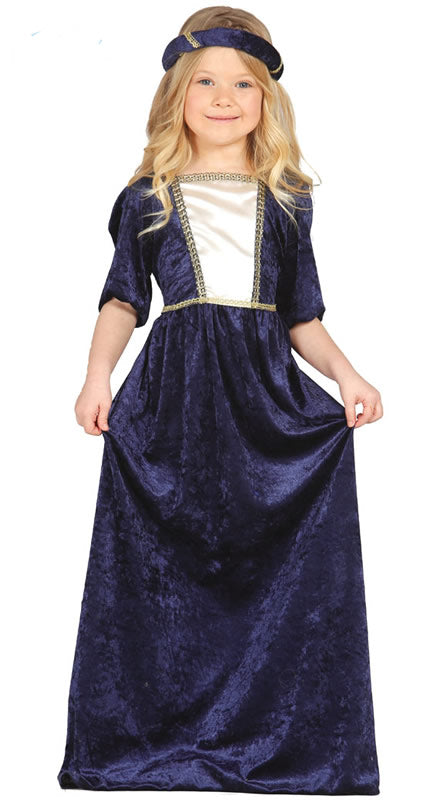 Girls Medieval Lady Costume Blue