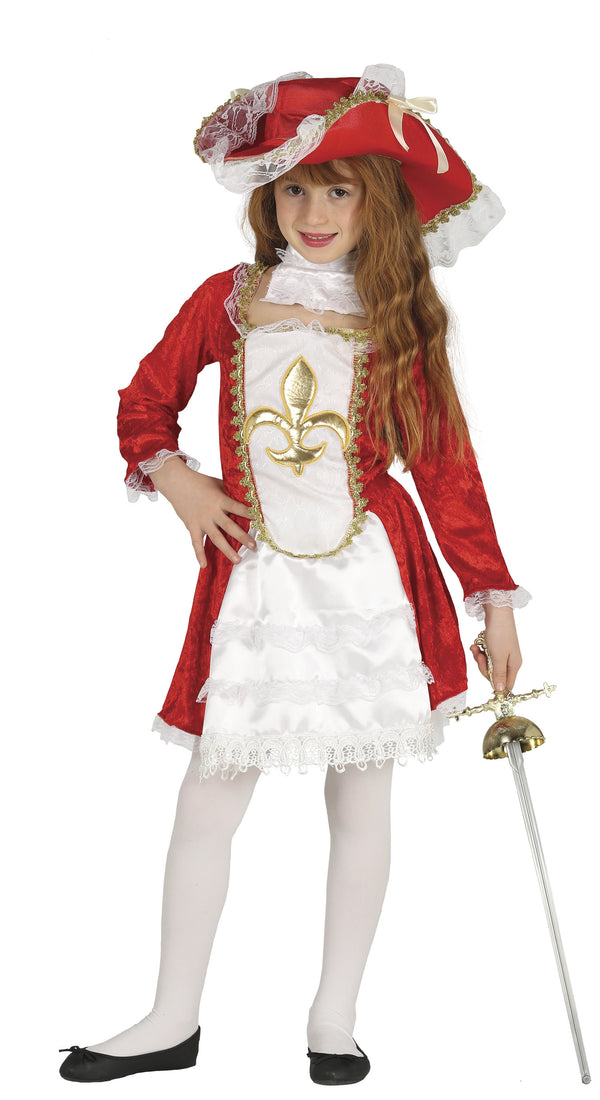 Children's Girl Musketeer red fancy dress costume.