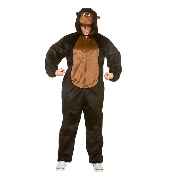 Pound your chest and go ape in our Gorilla Onesie Costume for adults.  This high quality men's black gorilla onesie is perfect to become the king of the jungle at your next dress up party.