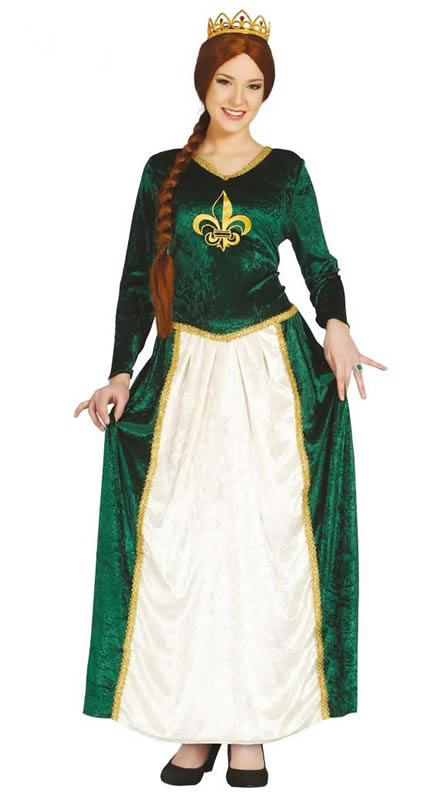 Green Medieval Lady Princess Fiona fancy dress costume.