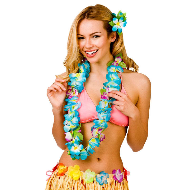 Hawaiian Deluxe Lei Blue Flower with beads.