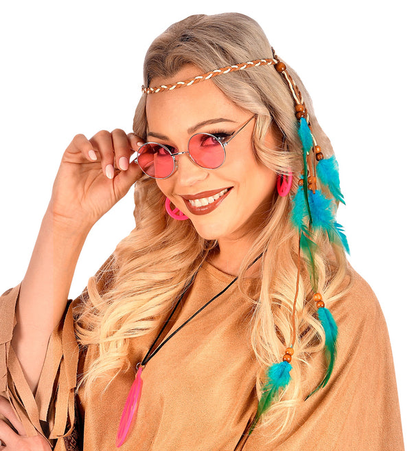 ladies Indian Headband Turquoise Feathers