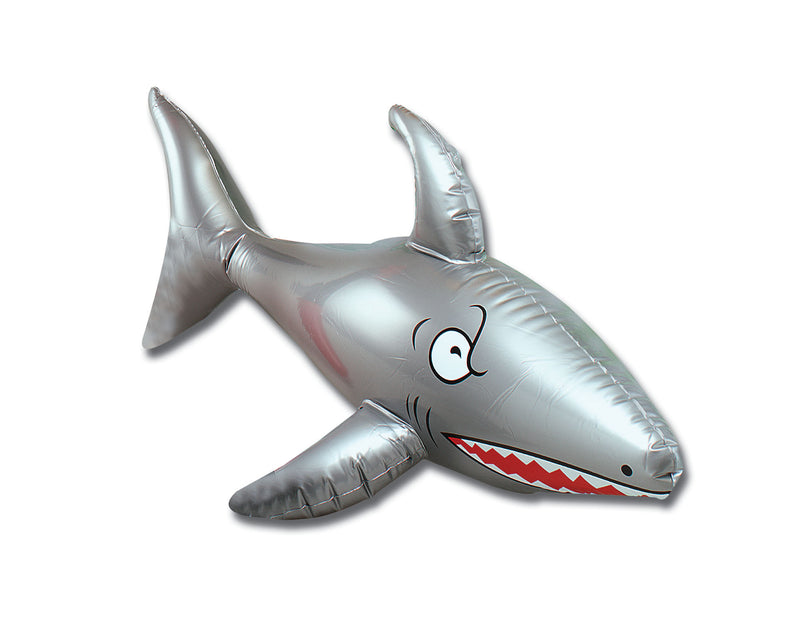 Grey 60cm inflatable shark prop for theme parties.