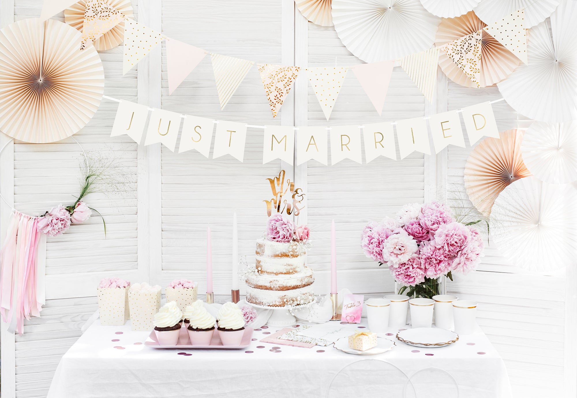 Just Married Bunting White