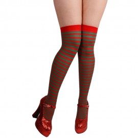 Ladies Red & Green Candystripe Thigh Highs 