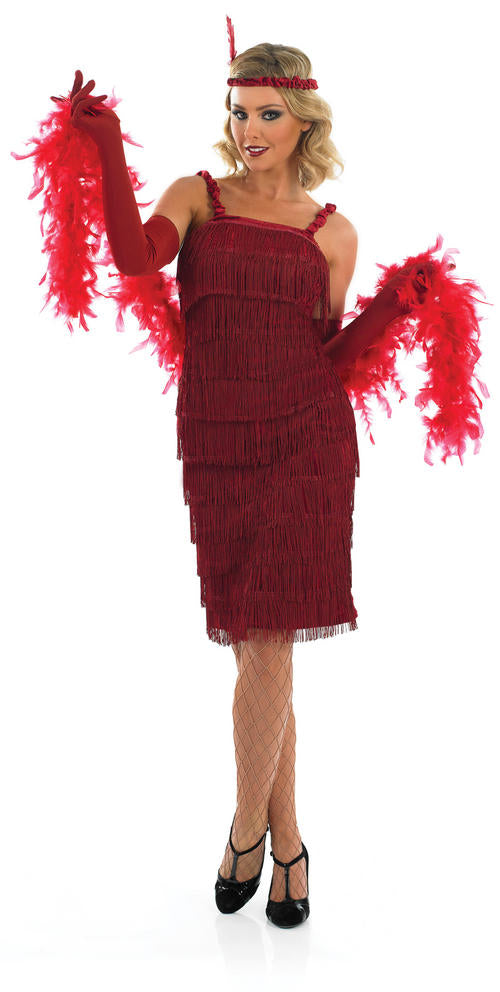 Ladies Roaring 1920's Girl Red Flapper Dress.