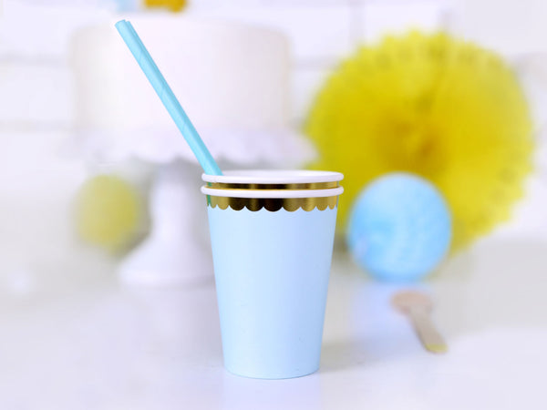 Light Blue and Gold Trim Paper Cups 