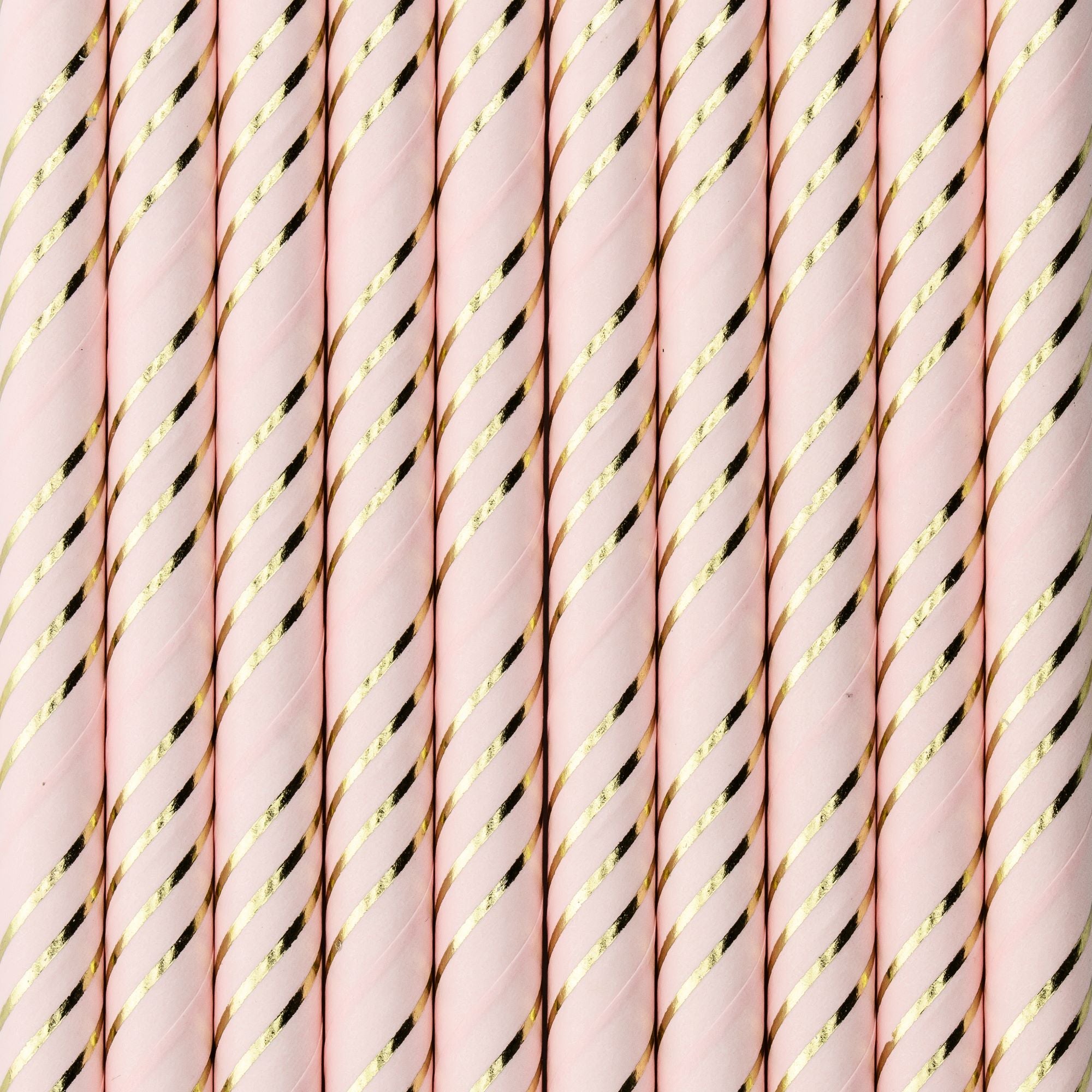 Light Pink Paper Straws with Gold Metallic Stripe