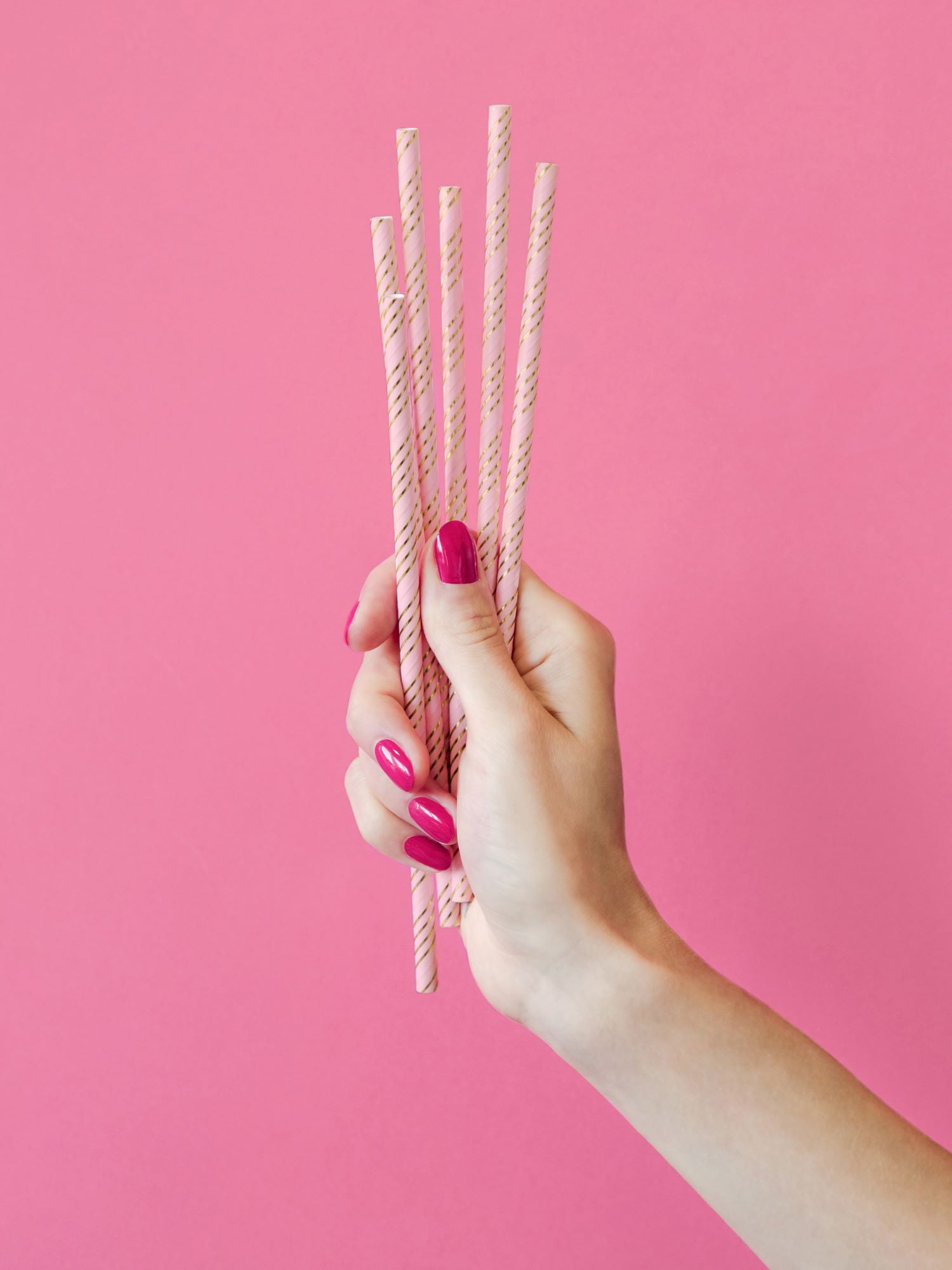Light Pink Paper Straws with Gold Metallic Stripes